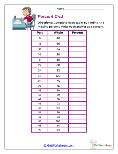 Percent Grid Worksheet