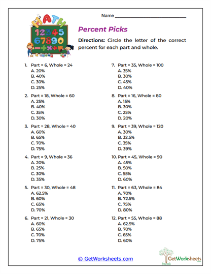 Percent Picks Worksheet