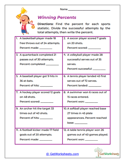 Winning Percentages Worksheet