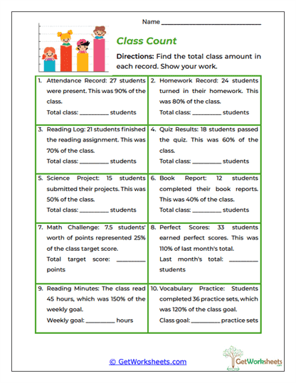 Class Count Worksheet