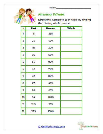 Missing Whole Worksheet