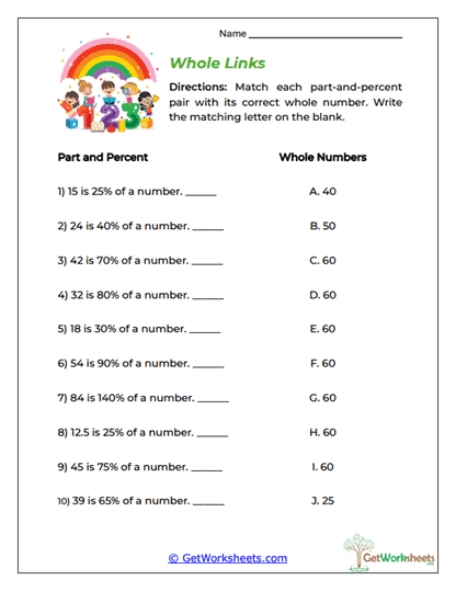 Whole Links Worksheet