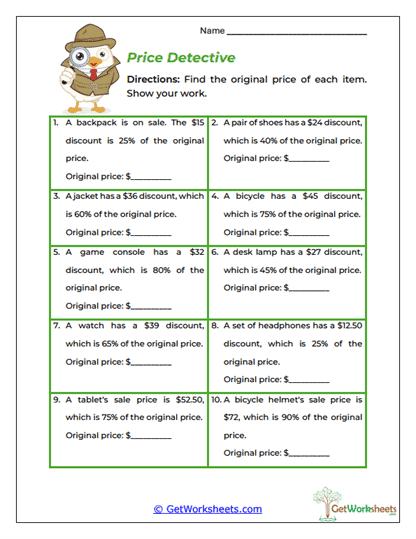 Price Detective Worksheet