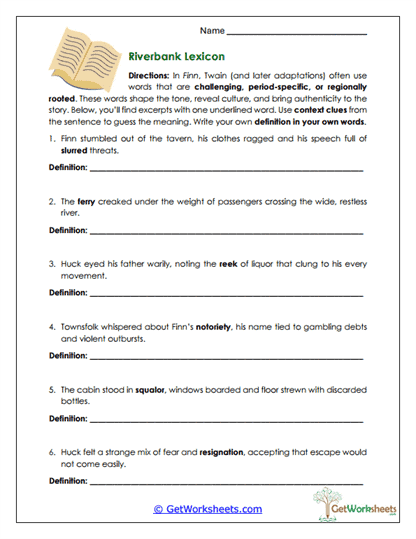 Riverbank Lexicon Worksheet