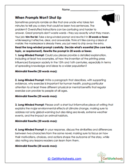 Trimming Wordy Prompts Worksheet