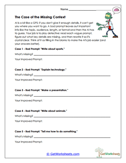 Adding Missing Context Worksheet