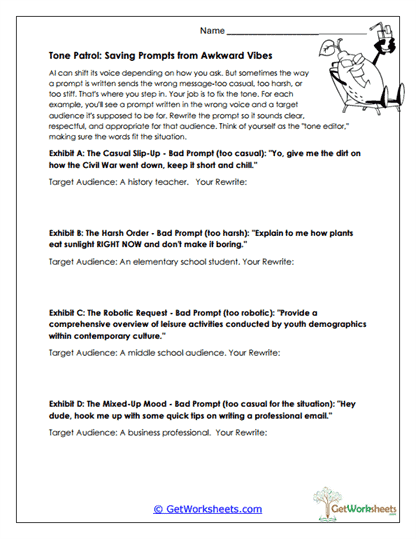 Adjusting Tone for Audience Worksheet