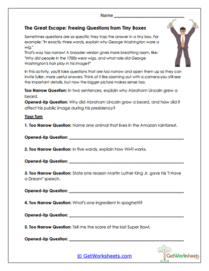Broadening Narrow Questions Worksheet