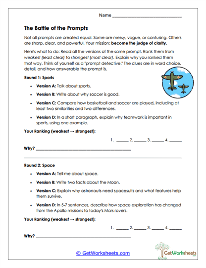Ranking Prompt Clarity Worksheet