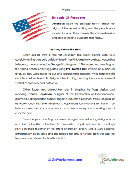 Threads of Freedom Worksheet