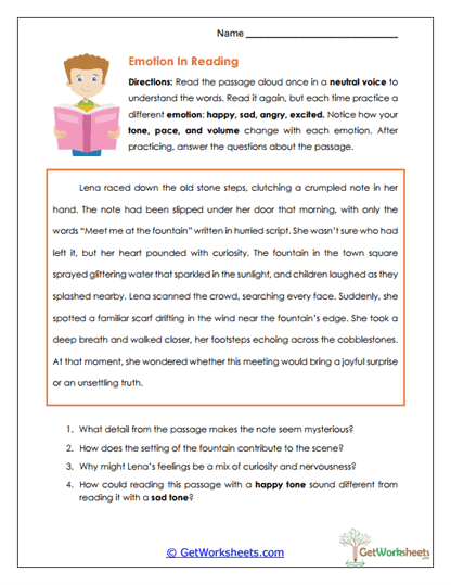 Emotion in Reading Worksheet