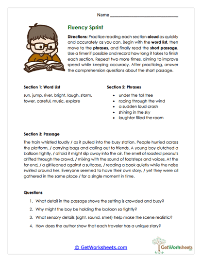 Fluency Sprint Worksheet
