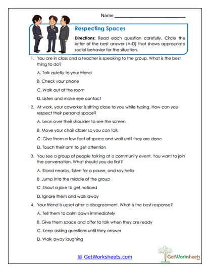 Respecting Spaces Worksheet