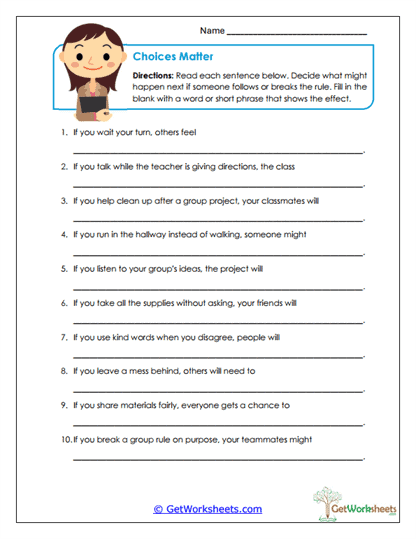 Choices Matter Worksheet