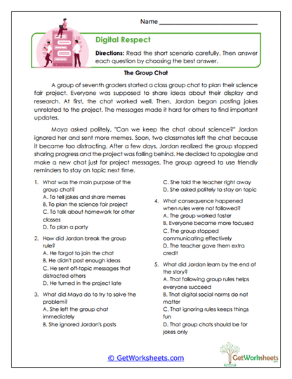 Digital Respect Worksheet