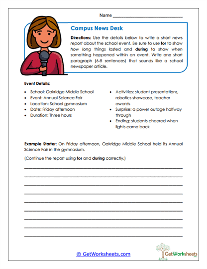 Campus News Desk Worksheet