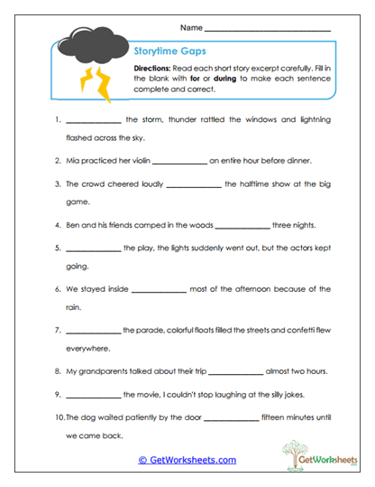 Storytime Gaps Worksheet
