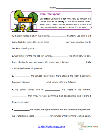 Time Tale Sprint Worksheet