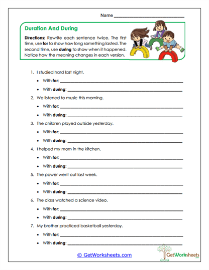 Duration and During Worksheet