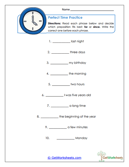 Perfect Time Practice Worksheet