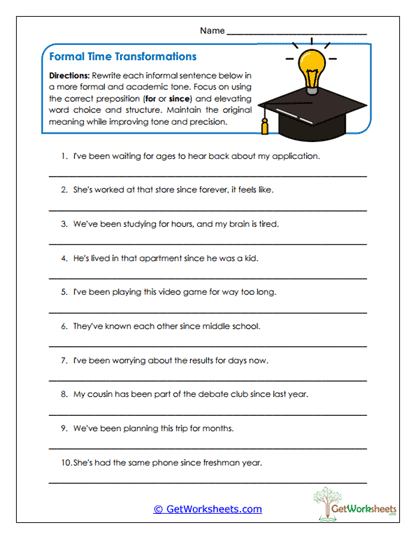 Formal Time Transformations Worksheet