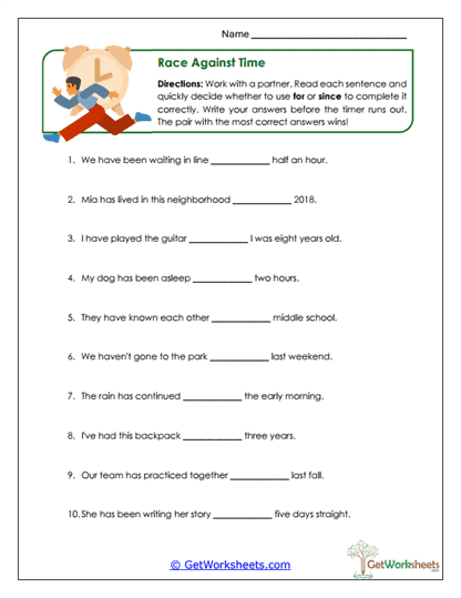 Race Against Time Worksheet