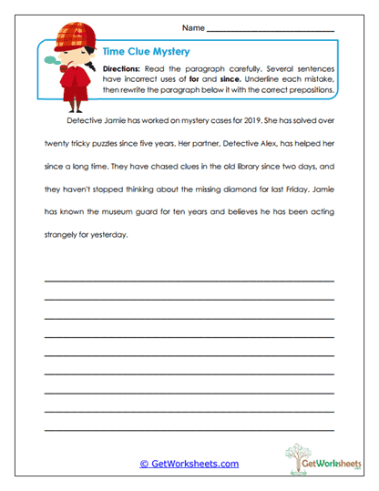 Time Clue Mystery Worksheet