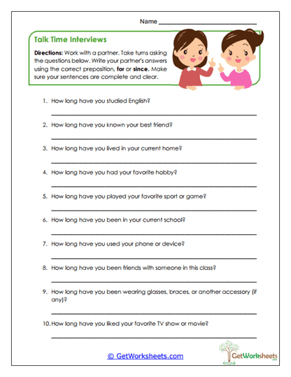 Talk Time Interviews Worksheet