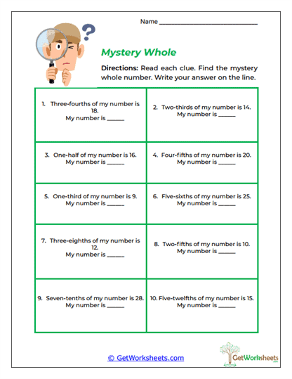 Mystery Whole Worksheet