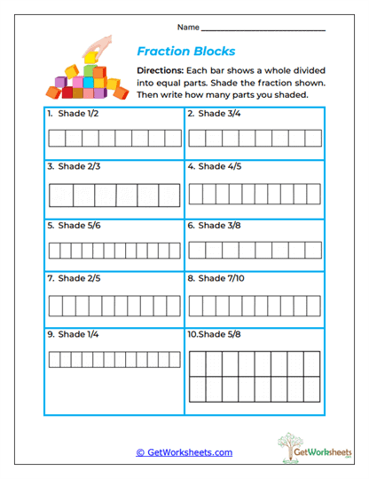 Fraction Blocks Worksheet