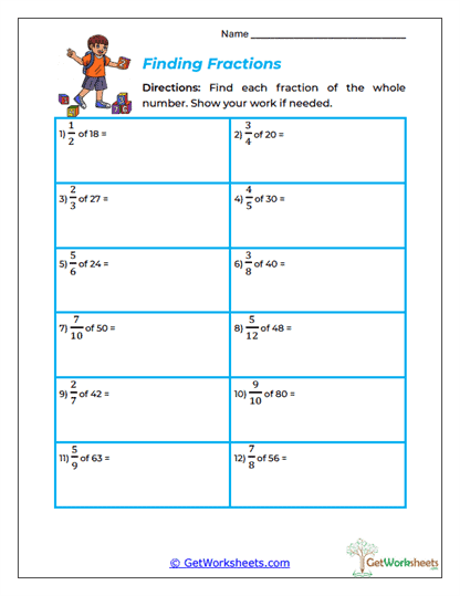 Finding Fractions Worksheet
