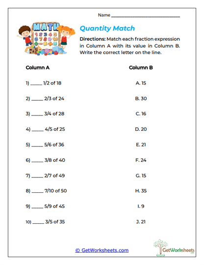 Quantity Match Worksheet