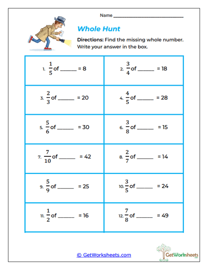 Whole Hunt Worksheet