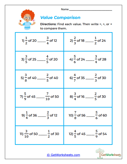 Value Comparison Worksheet