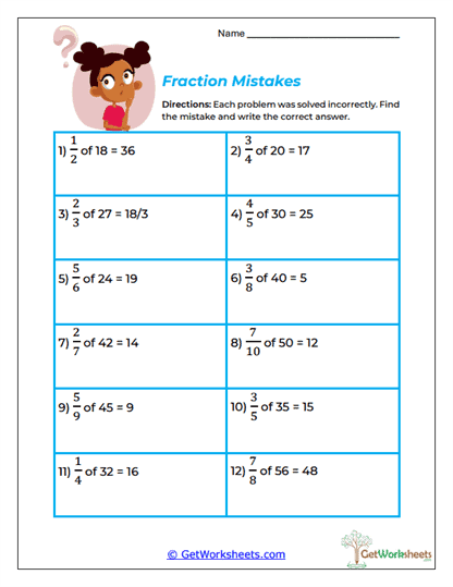 Fraction Mistakes Worksheet