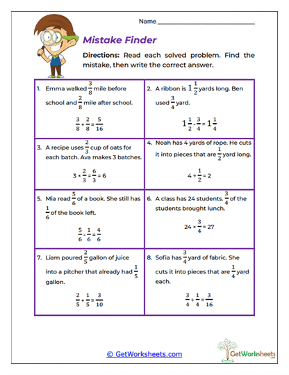 Fraction Word Problems Worksheets