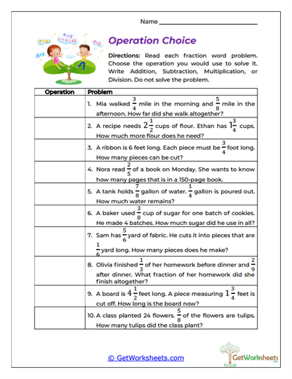 Operation Choice Worksheet