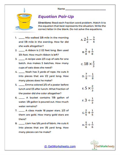 Equation Pair-Up Worksheet