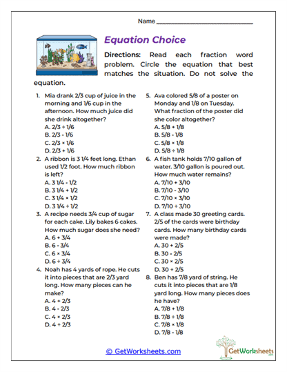 Equation Choice Worksheet