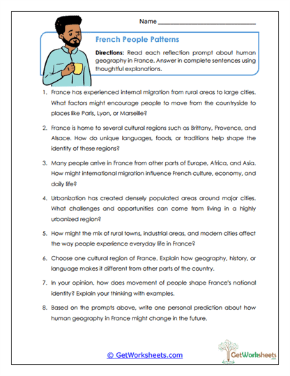 Human Geography France Worksheet