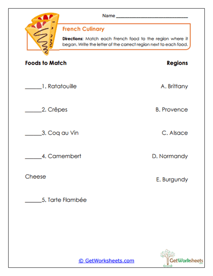 French Foods Match Worksheet