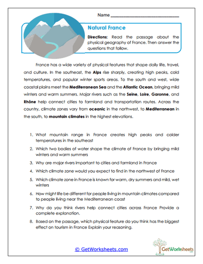 Natural Geography Worksheet