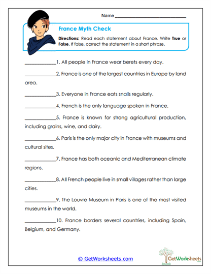 France Myth Check Worksheet