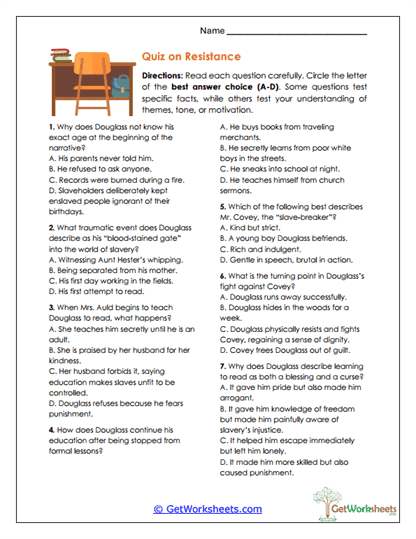 Narrative of the Life of Frederick Douglass Worksheet Collection