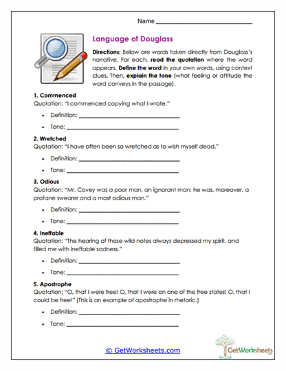 Language of Douglass Worksheet