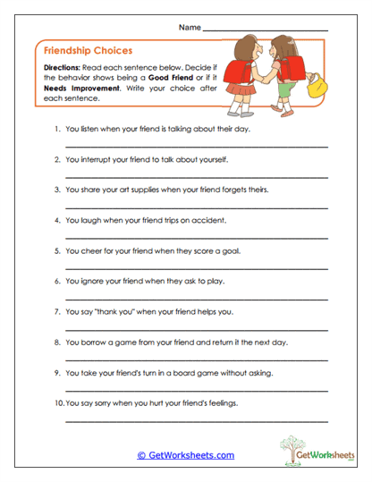 Friendship Choices Worksheet