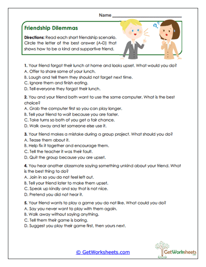 Friendship Dilemmas Worksheet