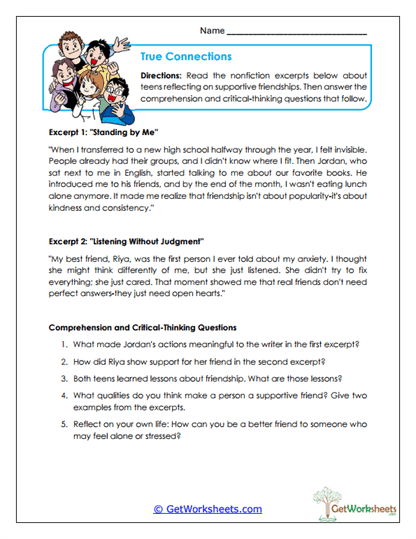 True Connections Worksheet