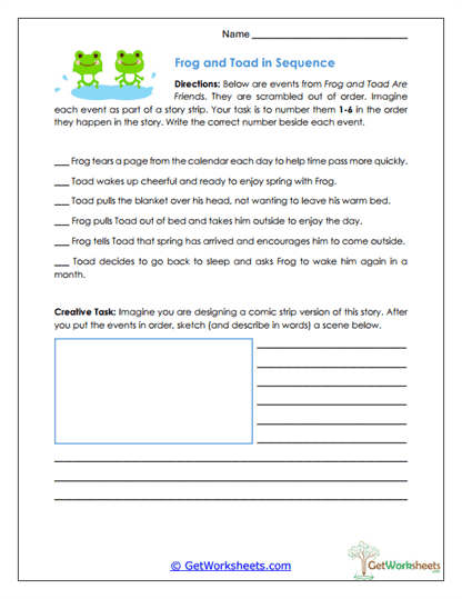 Frog and Toad Story Sequence Worksheet
