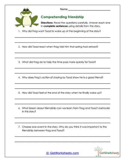 Comprehending Friendship Worksheet